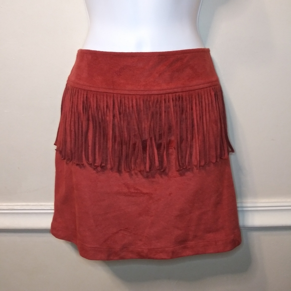 Express Rust Microsuede Boho, Western Fringed Side Zip Mini Skirt - Picture 8 of 8